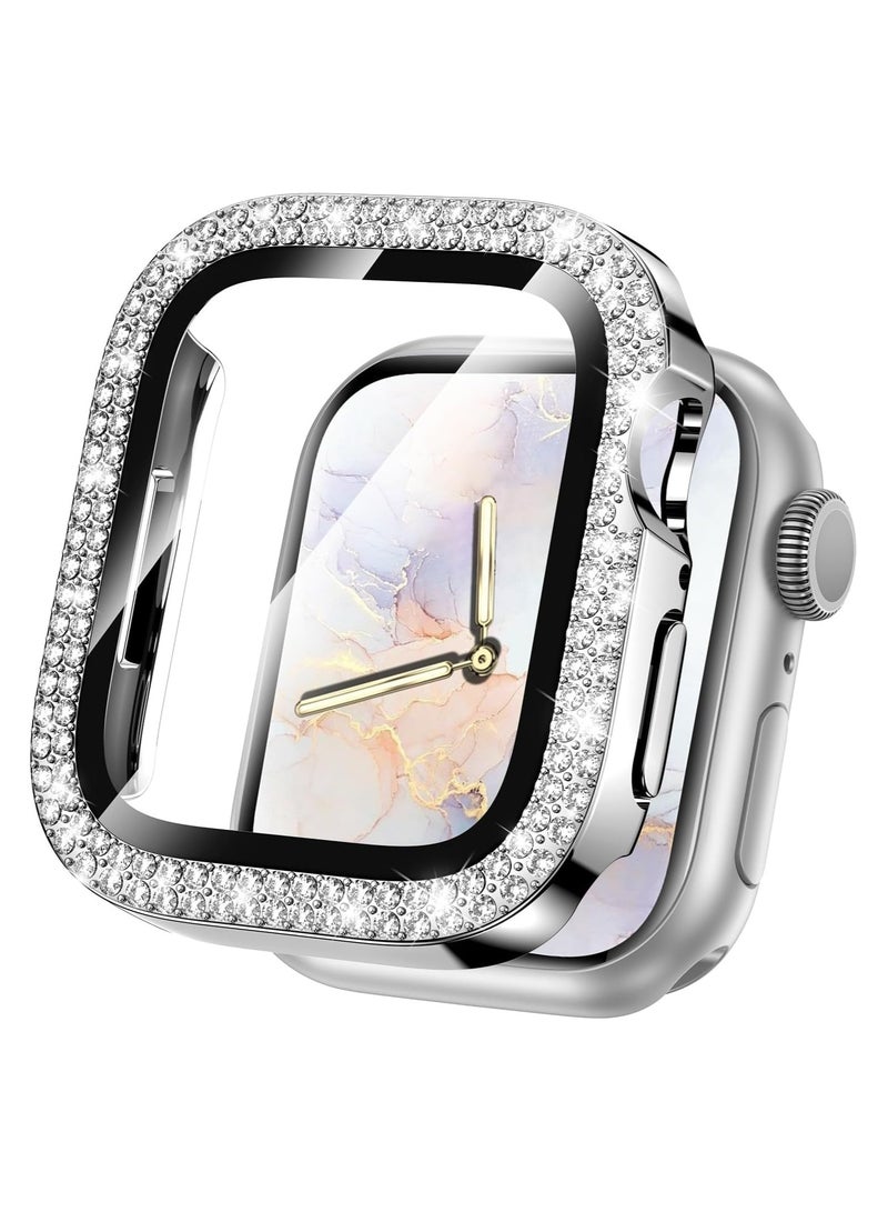 Oasisgalore Apple Watch 45mm Case - Glitter Rhinestone Screen Protector for Series 9/8/7 (Silver) - Image 1