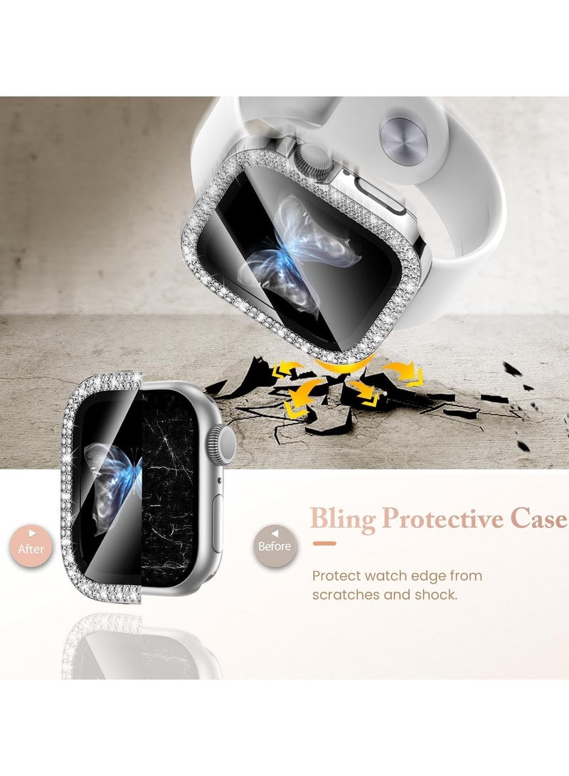 Oasisgalore Apple Watch 45mm Case - Glitter Rhinestone Screen Protector for Series 9/8/7 (Silver) - Image 4