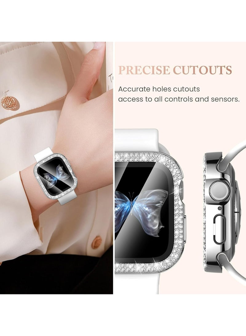 Oasisgalore Apple Watch 45mm Case - Glitter Rhinestone Screen Protector for Series 9/8/7 (Silver) - Image 5