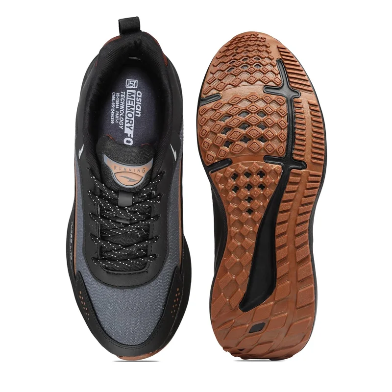 أسيان Lightweight Black Tan Running Shoes for Men and Boys
