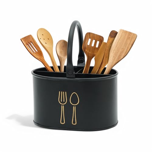 HOUSHIP® Metal Cutlery Organizer for Outdoor Kitchen | Spoons Stand in Kitchen and use for Utensil | Durable & Stylish Spoon Holder for Dinning Table (Black) - Image 1