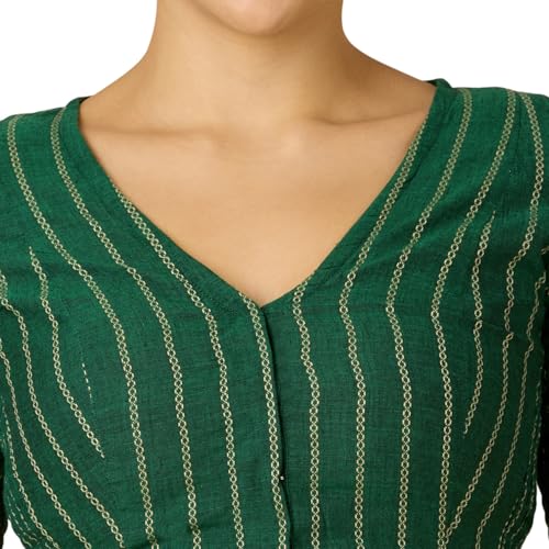 Studio Shringaar Women's Handloom Cotton Side Stretchable (Smocked) Readymade Saree Blouse (Green, 34) - Image 5