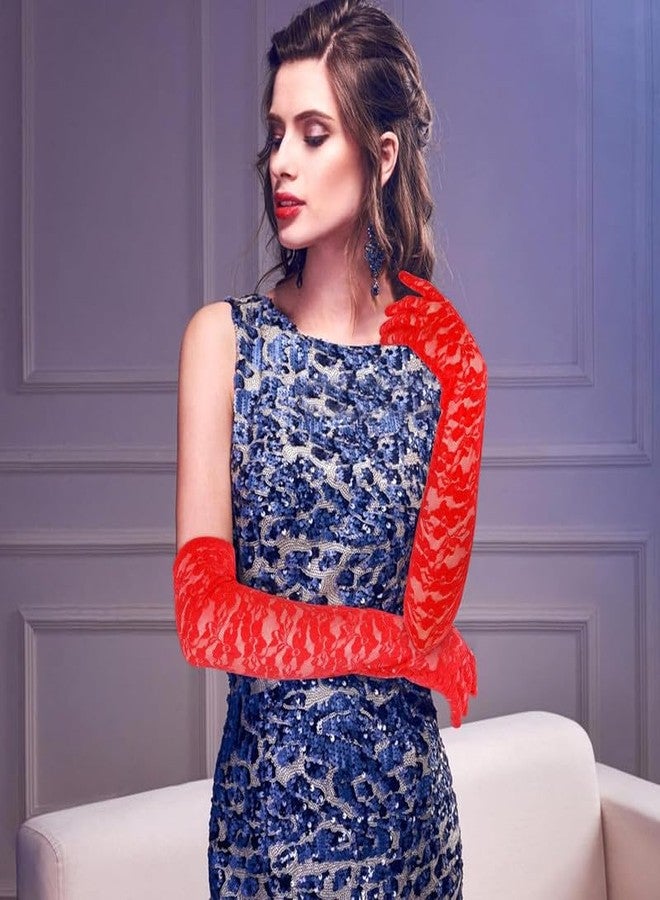 KETKAR Elbow Length Bridal Gloves For Women,Elegant Long Lace Gloves_Red - Image 5
