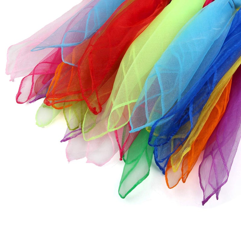 Colovis 36 Pcs Square Dance Scarves, Juggling Scarf Props Magic Trick Silk Scarves Music Movement Scarf 12 Colors 24 by 24 Inches - Image 5