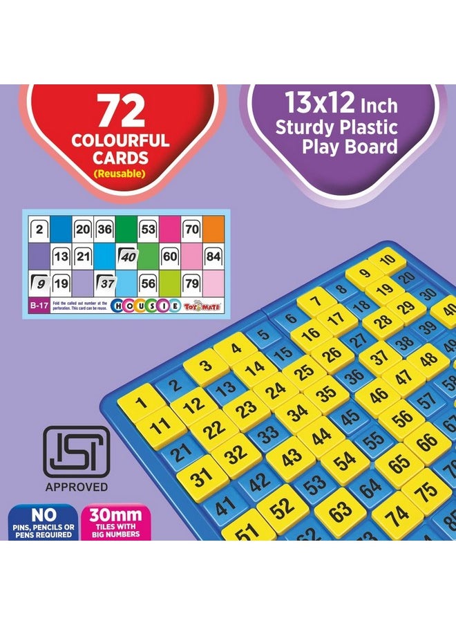 toymate Premium Housie Tambola Bingo Board Game Set - 72 Folding Reusable Tickets - Large Board & Bold Numbers for Adults Multicolor Multicolor