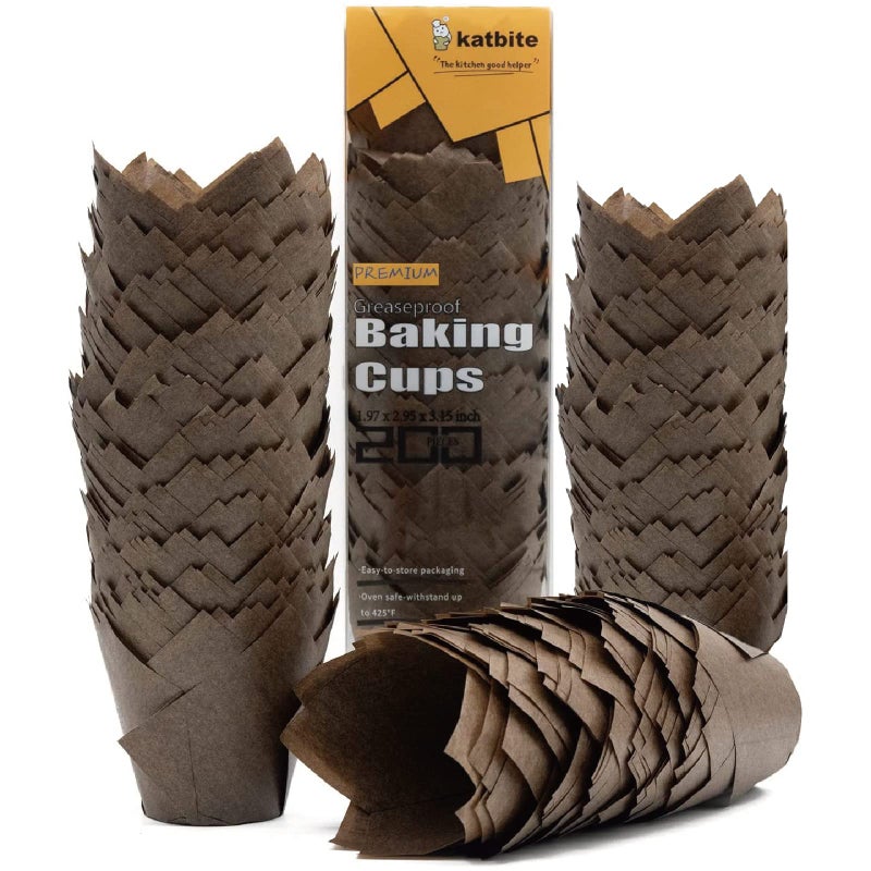 Katbite Tulip Cupcake Liners 200PCS Muffin Baking Cupcake Liners Holders Baking Cups Cupcake Wrapper for Party Wedding Birthday Coffee