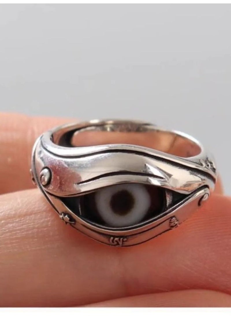 Retro 925 Silver Buddha Eye Ring, Tibetan Tianzhu Inlaid Adjustable Ring, Vintage Amulet Jewelry for Men & Women - Image 3