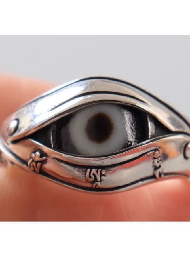 Retro 925 Silver Buddha Eye Ring, Tibetan Tianzhu Inlaid Adjustable Ring, Vintage Amulet Jewelry for Men & Women - Image 4