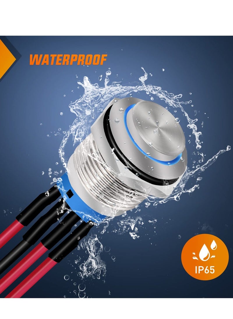 Generic - Push Button Switch,12mm with Pre Wired Harness 12V 24V Stainless Steel Self Locking Latching, Push Button Latching Switch, Waterproof Pushbutton Switch Self-locking Marine Switch (5PCS) - Image 1