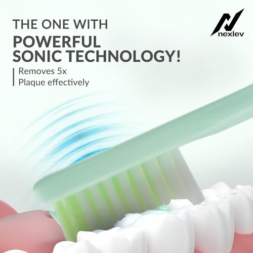 NexLev Smart Electric Toothbrush for Adults |2-Min Timer with Quadpacer |2 Replaceable Heads | AAA Battery |3 Modes (Daily, Normal & Sesitive) |Upto 60 Days | Travel Case | Soft Bristles |ET-02 Green - Image 2