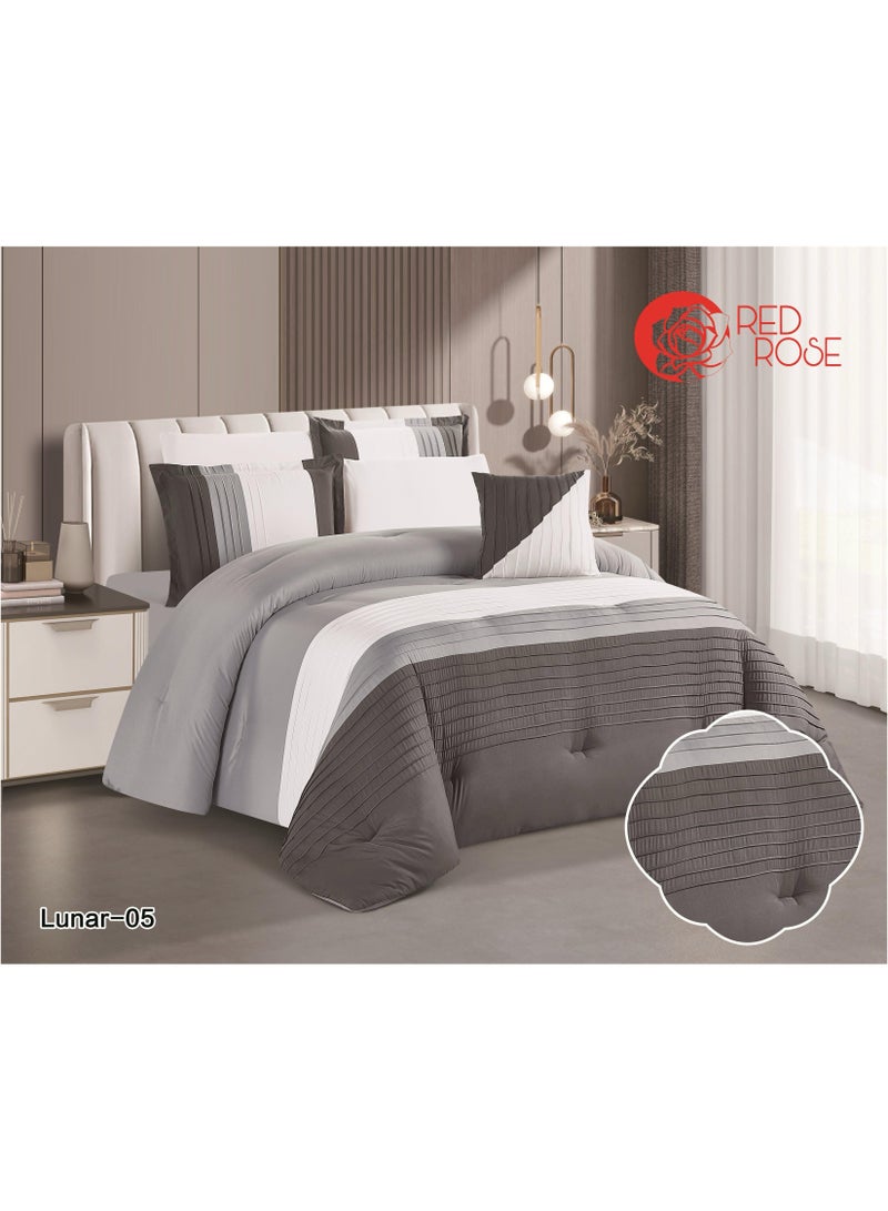 Red Rose 7 Pieces Comforter Microfiber Set King Size with Modern Striped Design and Embroidery 240*260 cm - Image 1