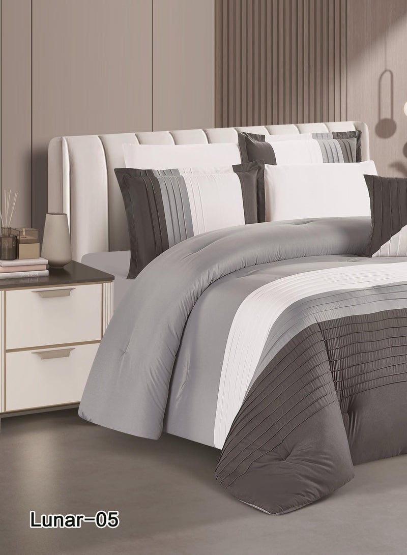 Red Rose 7 Pieces Comforter Microfiber Set King Size with Modern Striped Design and Embroidery 240*260 cm - Image 4