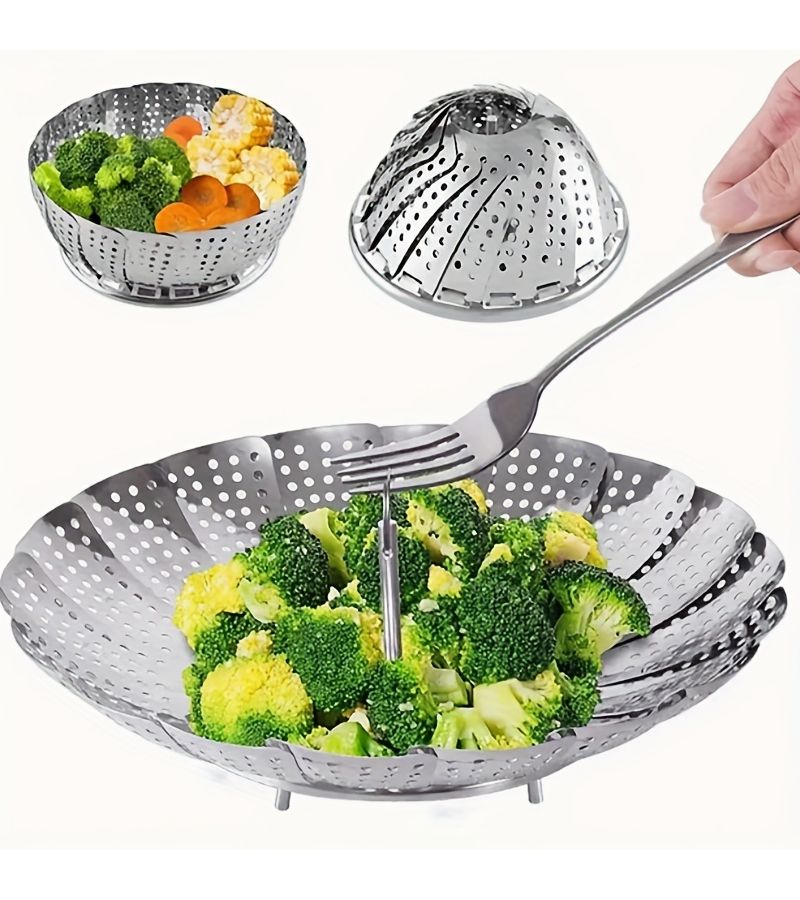 Stainless Steel Vegetable Steamer Large Expandable Foldable Inner Insert Multifunctional Steamer Tray For Healthy Cooking - Image 1
