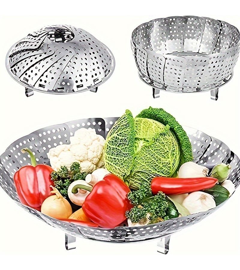 Stainless Steel Vegetable Steamer Large Expandable Foldable Inner Insert Multifunctional Steamer Tray For Healthy Cooking - Image 5
