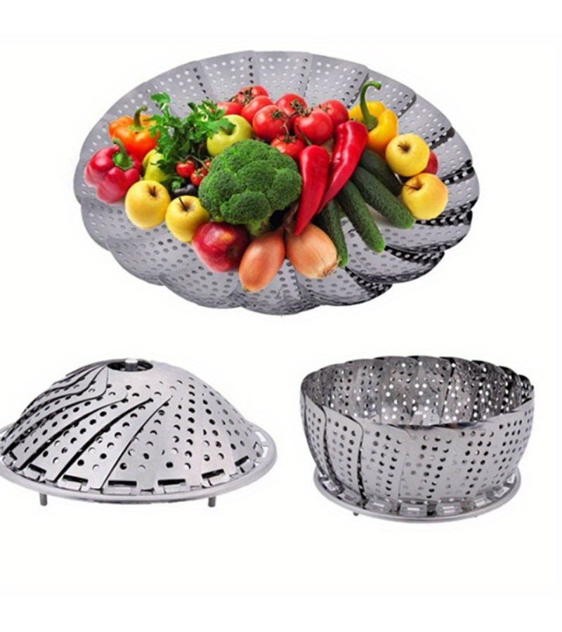 Stainless Steel Vegetable Steamer Large Expandable Foldable Inner Insert Multifunctional Steamer Tray For Healthy Cooking - Image 3