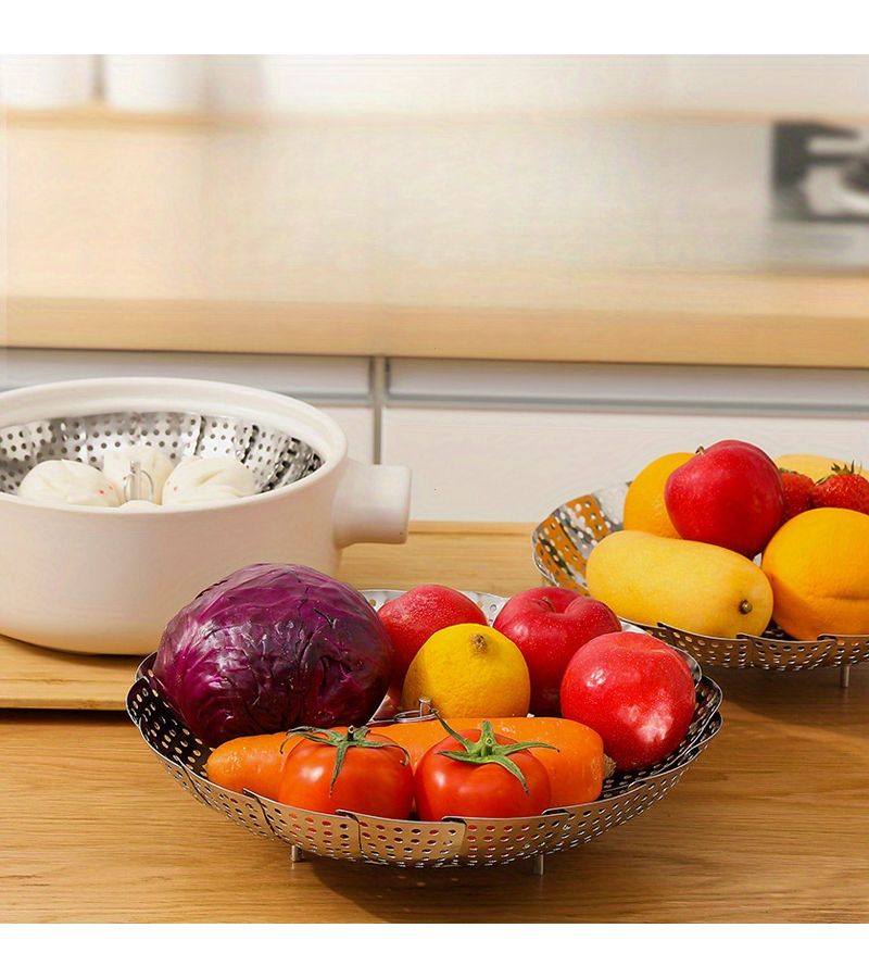 Stainless Steel Vegetable Steamer Large Expandable Foldable Inner Insert Multifunctional Steamer Tray For Healthy Cooking - Image 2
