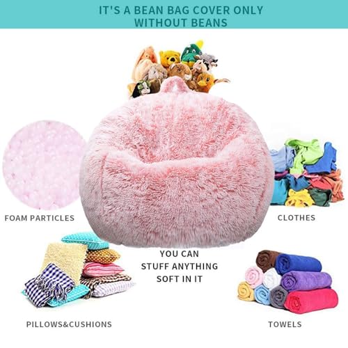 Kisoy Fluffy Stuffed Animal Storage Bean Bag Chair Cover (No Filler), Faux Fur Comfy Bean Bag Cover for Organizing Plush Toys or Textile, for Adults Teens Kids Girls,Dusty Pink - Image 3