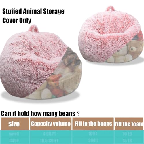 Kisoy Fluffy Stuffed Animal Storage Bean Bag Chair Cover (No Filler), Faux Fur Comfy Bean Bag Cover for Organizing Plush Toys or Textile, for Adults Teens Kids Girls,Dusty Pink - Image 4