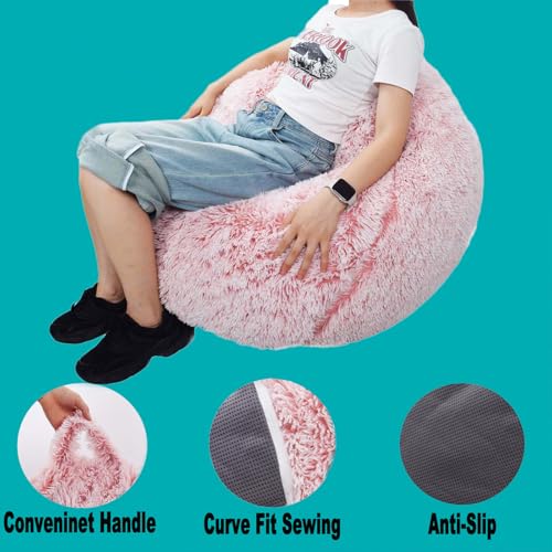 Kisoy Fluffy Stuffed Animal Storage Bean Bag Chair Cover (No Filler), Faux Fur Comfy Bean Bag Cover for Organizing Plush Toys or Textile, for Adults Teens Kids Girls,Dusty Pink - Image 5