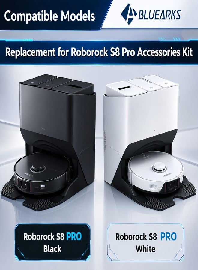 Bluearks مجموعة ملحقات Bluearks S8 Pro Ultra المكونة من 25 قطعة، متوافقة مع مكنسة Roborock S8 Pro Ultra الروبوتية، تتضمن: فرشاتين دوارتين، فرشاة تنظيف واحدة، 4 وسادات تنظيف، 4 فلاتر HEPA، 6 فرش جانبية، 6 أكياس مكنسة، وأداتين - Image 2