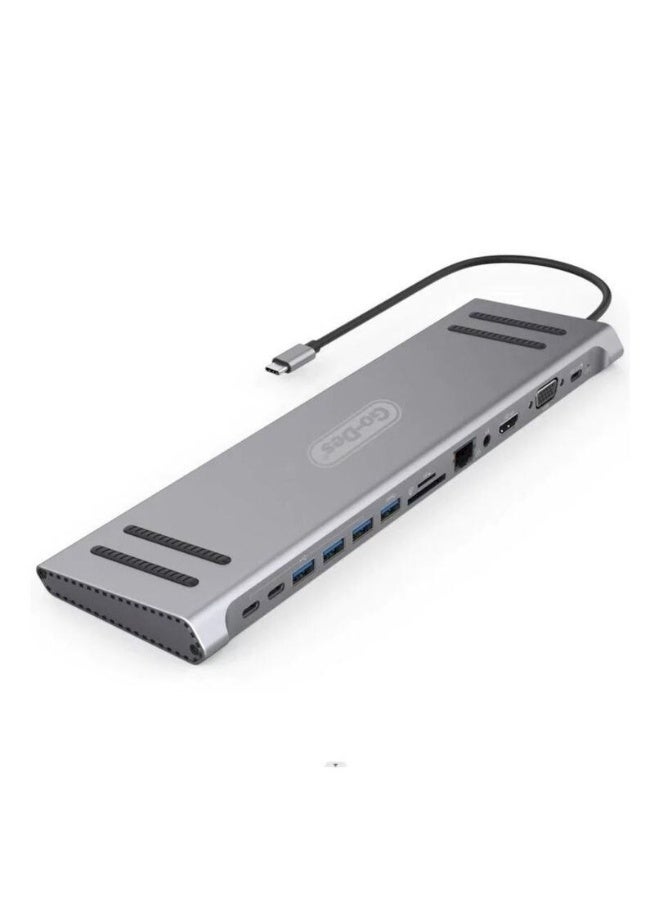 GO-DES 14 In 1 USB C Type-c Hubs Docking Station Silver - Image 1