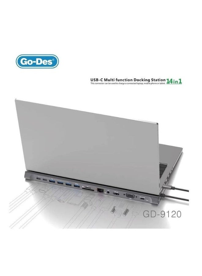 GO-DES 14 In 1 USB C Type-c Hubs Docking Station Silver - Image 3