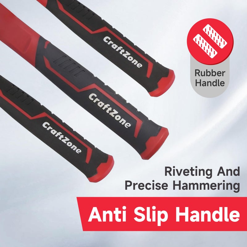 CRAFTZONE 6-Piece Rubber Mallet Hammer Set with 2lb Dead Blow - 3lb Sledge & Stoning - 16oz Ball Peen Claw Hammers | Anti-Vibration Fiberglass Handles for Construction Metalworking Automotive & DIY Projects - Image 5