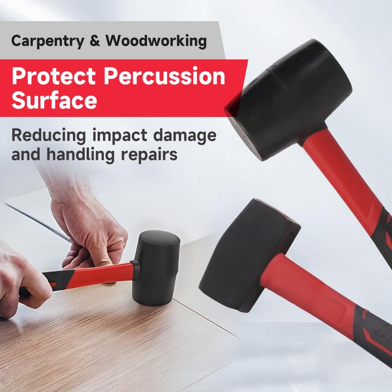 CRAFTZONE 6-Piece Rubber Mallet Hammer Set with 2lb Dead Blow - 3lb Sledge & Stoning - 16oz Ball Peen Claw Hammers | Anti-Vibration Fiberglass Handles for Construction Metalworking Automotive & DIY Projects - Image 4