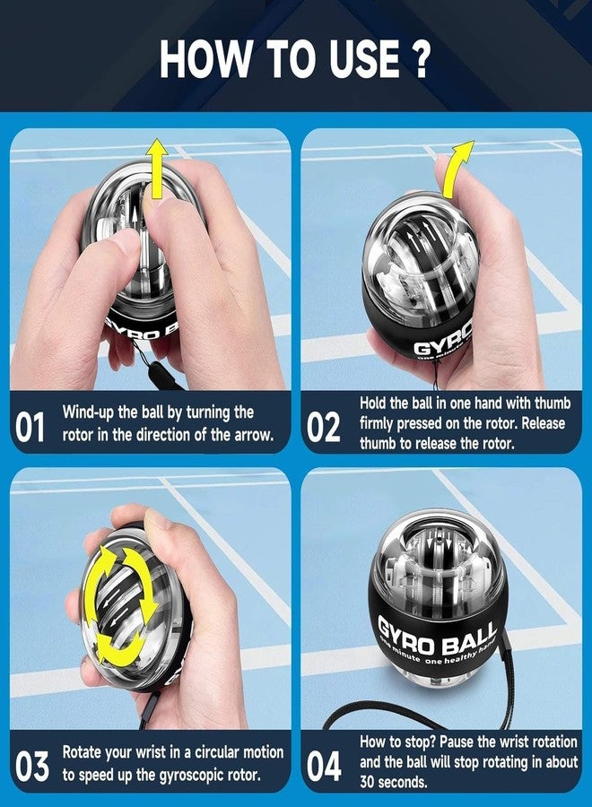 Voroly Gyro Wrist Strengthener Ball - Enhancing Arms, Fingers, and Wrists with Auto-Start Technology for Powerful Muscles and Bones (Platinum Core, Lights, Black) - Image 2