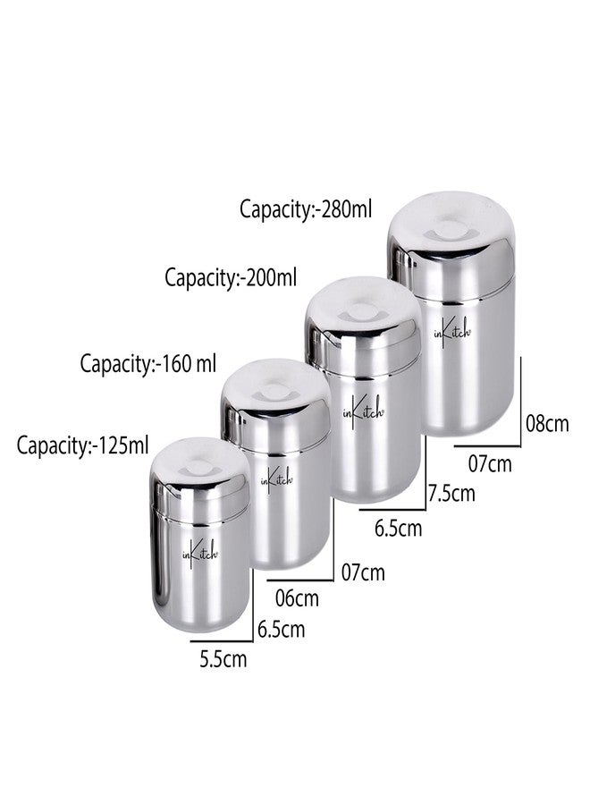 inKitch Stainless Steel Containers for kitchen with Lid | Kitchen Containers Set/Ubha Dabba/Vertical Utility Canisters/Ideal for Kitchen Storage/Set of 4Pc(125ml, 160ml, 200ml,280ml) - Image 4