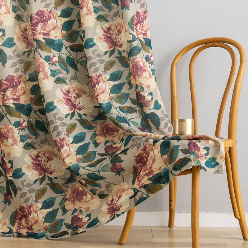 ALIGOGO Vintage Floral Curtains for Living Room - Farmhouse Print Blend Linen Curtains 84 Inch Length 2 Panels, Bohemian Grommet Semi Sheer Doorway Anthro Inspried Decor, 50W x 84 L Inch, Taupe - Image 5