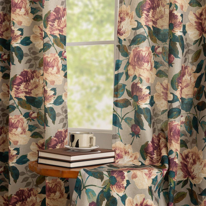 ALIGOGO Vintage Floral Curtains for Living Room - Farmhouse Print Blend Linen Curtains 84 Inch Length 2 Panels, Bohemian Grommet Semi Sheer Doorway Anthro Inspried Decor, 50W x 84 L Inch, Taupe - Image 1