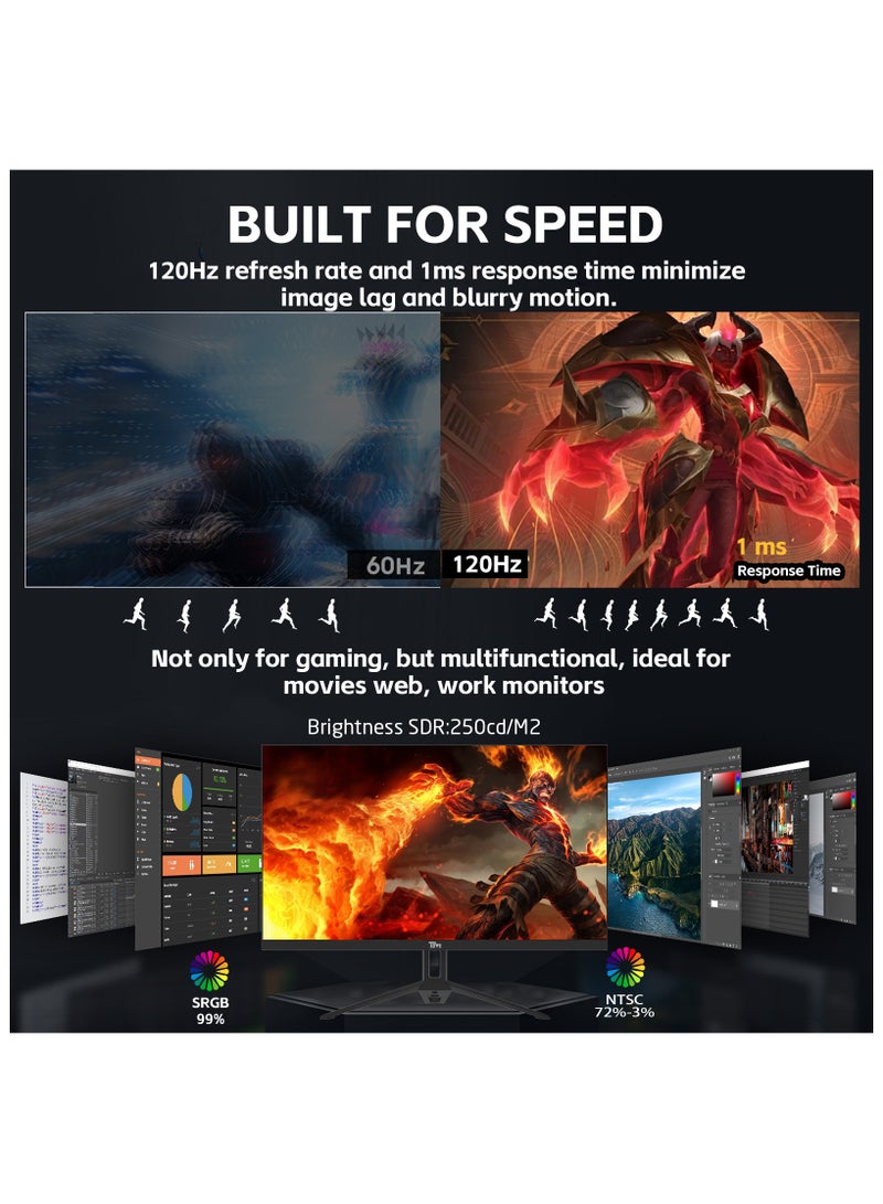 TWISTED MINDS TM ECO SERIES 24” Gaming Monitor, 120Hz, 1ms Response Time, Full HD (1920x1080), IPS, Adaptive Sync, HDMI 2.1, DisplayPort 1.4, Built-in Speakers, HDR, Low Blue Light, VESA Mountable, 250cd/m² Brightness, 99% sRGB, LED Backlight, 75x75mm VESA, TM24FHD120IPS Black - Image 4