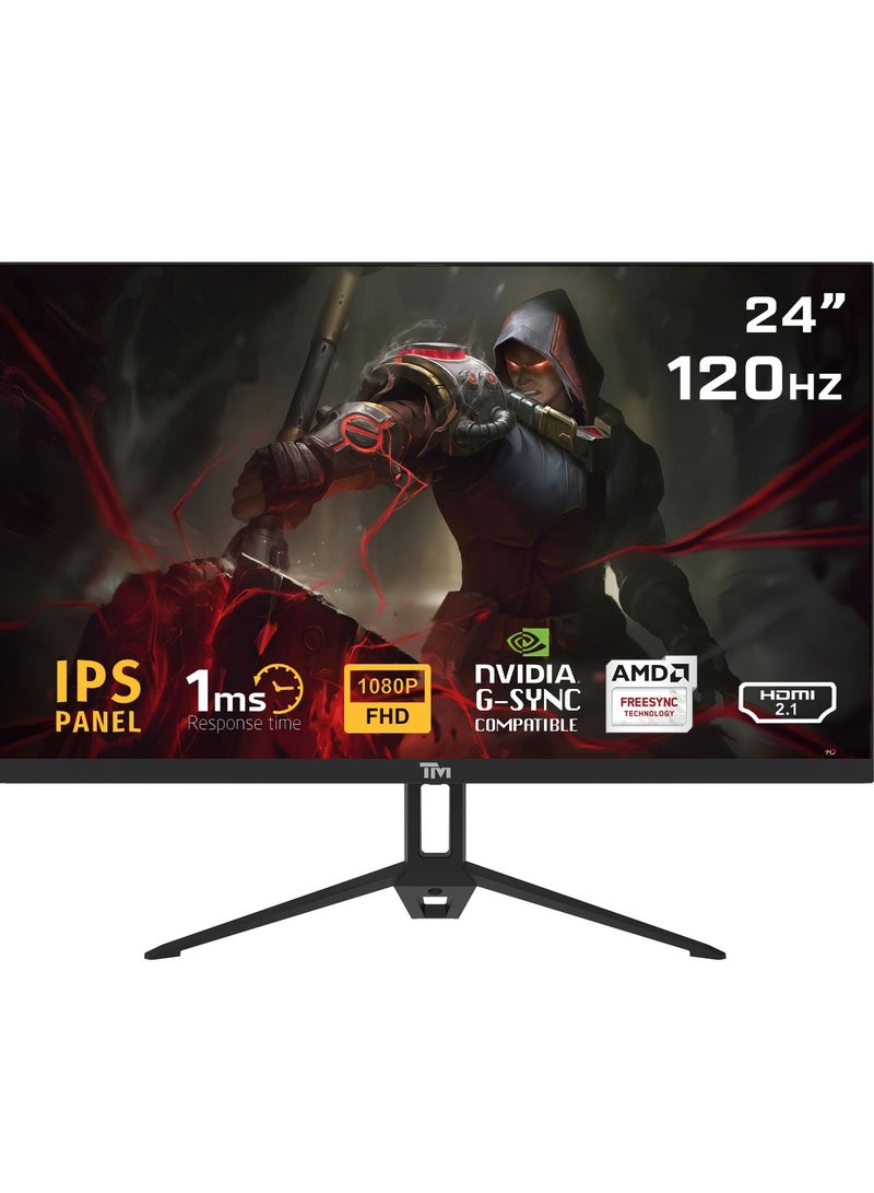 TWISTED MINDS TM ECO SERIES 24” Gaming Monitor, 120Hz, 1ms Response Time, Full HD (1920x1080), IPS, Adaptive Sync, HDMI 2.1, DisplayPort 1.4, Built-in Speakers, HDR, Low Blue Light, VESA Mountable, 250cd/m² Brightness, 99% sRGB, LED Backlight, 75x75mm VESA, TM24FHD120IPS Black - Image 1