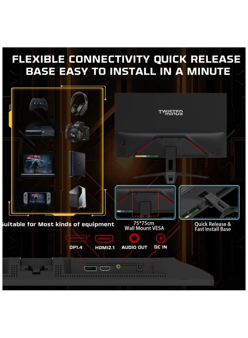 TWISTED MINDS TM ECO SERIES 24” Gaming Monitor, 120Hz, 1ms Response Time, Full HD (1920x1080), IPS, Adaptive Sync, HDMI 2.1, DisplayPort 1.4, Built-in Speakers, HDR, Low Blue Light, VESA Mountable, 250cd/m² Brightness, 99% sRGB, LED Backlight, 75x75mm VESA, TM24FHD120IPS Black - Image 5