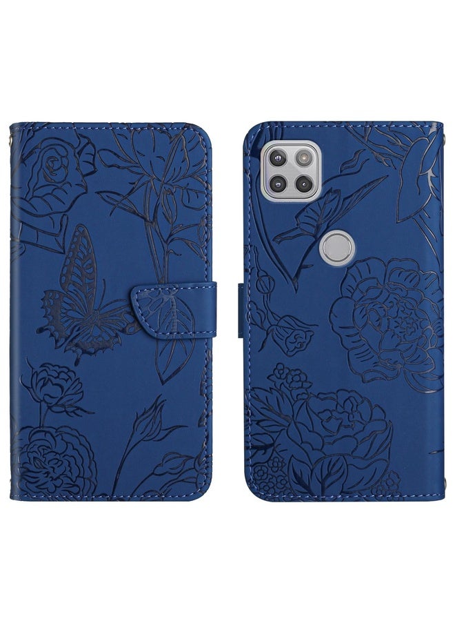 For Motorola Moto G 5G Skin Feel Butterfly Peony Embossed Leather Phone Case(Blue)