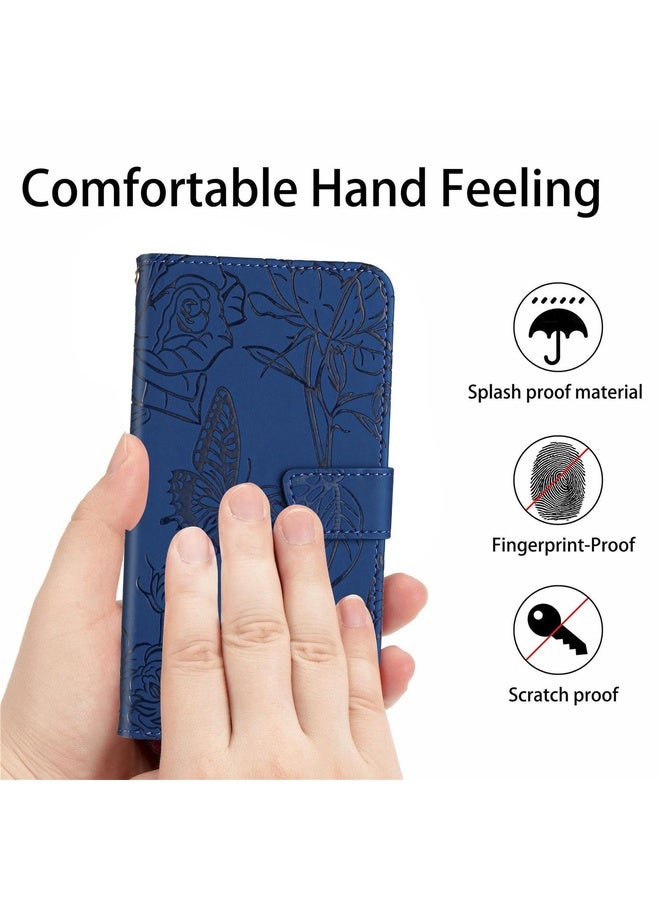 For Motorola Moto G 5G Skin Feel Butterfly Peony Embossed Leather Phone Case(Blue)