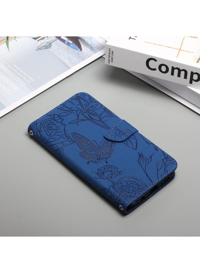 For Motorola Moto G 5G Skin Feel Butterfly Peony Embossed Leather Phone Case(Blue)