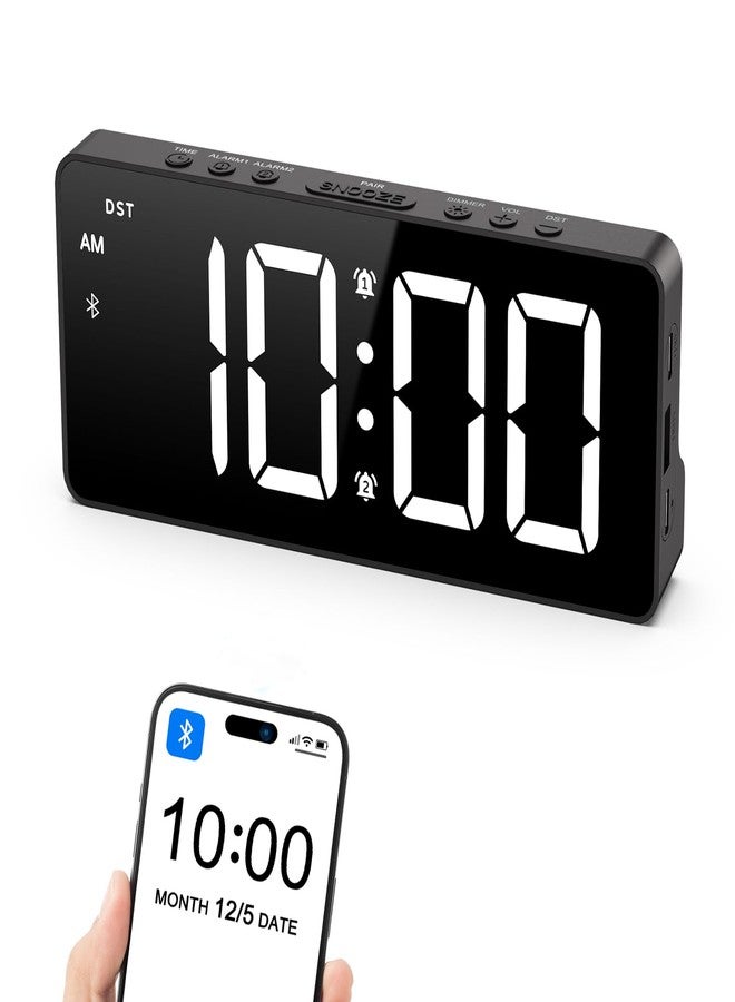 امير ساعات منبه AMIR لغرف النوم - ساعة منبه تعمل بتقنية البلوتوث، شاشة رقمية كبيرة مع منفذ شحن USB، قابلة لتعديل شدة الإضاءة، مستوى صوت قابل للتعديل، خاصية الغفوة، نظام 12/24 ساعة، منبه عالٍ مناسب لمن ينامون نوماً عميقاً - Image 1
