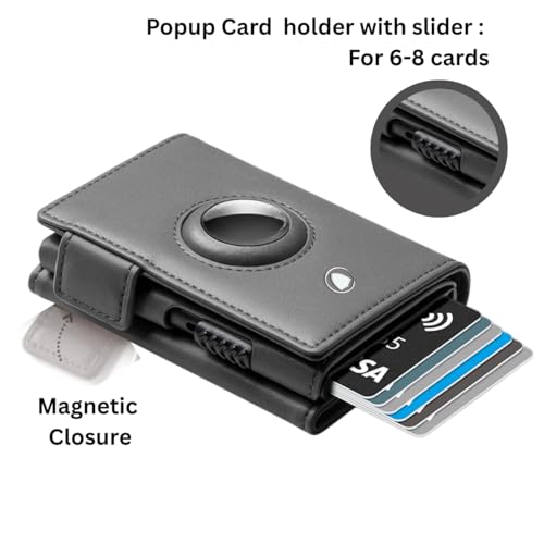 Bracevor Popup Card Holder Trifold Leather Wallet with airtag Holder for Men Women - Grey | RFID Protection | Air tag Slot + Cash + Card Storage | Magnetic Closure - Image 2