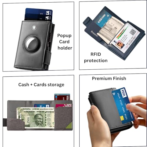 Bracevor Popup Card Holder Trifold Leather Wallet with airtag Holder for Men Women - Grey | RFID Protection | Air tag Slot + Cash + Card Storage | Magnetic Closure - Image 3