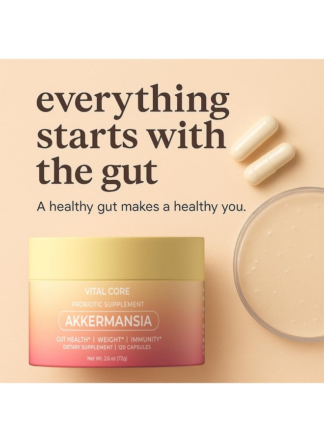 Vital Core Premium Akkermansia Muciniphila Probiotic | 300 Billion AFU | for Gut Health, GLP-1 & Weight Management | with Vitamin B2,D & Chromium| Vegan, Gluten-Free, Non-GMO | 120 Capsules