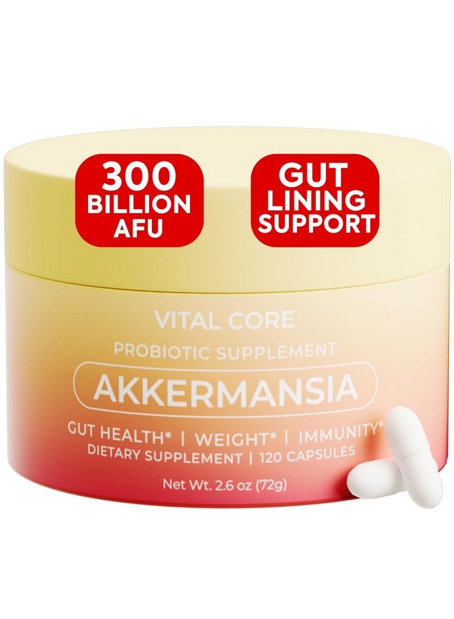 Vital Core Premium Akkermansia Muciniphila Probiotic | 300 Billion AFU | for Gut Health, GLP-1 & Weight Management | with Vitamin B2,D & Chromium| Vegan, Gluten-Free, Non-GMO | 120 Capsules
