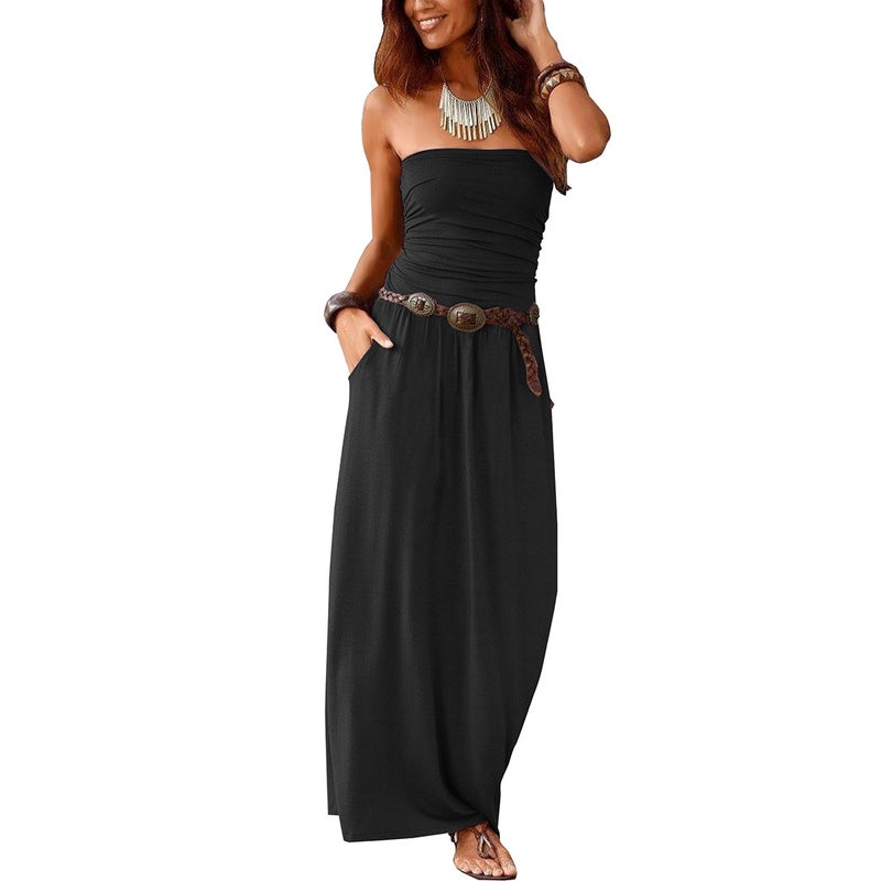 Women's Strapless Long Dress with Pockets - Image 1