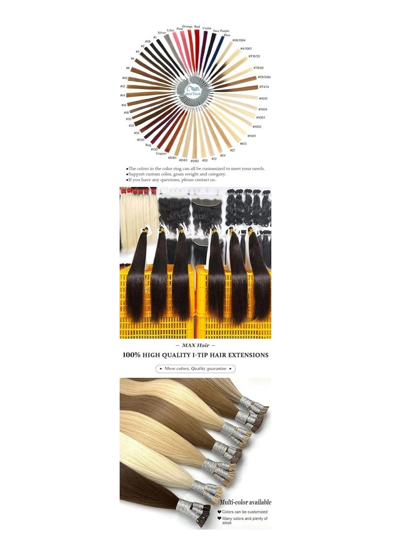 Estelle I Tip Hair Extensions Human Hair, Remy Brazilian Virgin Hair Invisible Itip Hair Extensions 100% Real Human Hair Keratin I Tip Pre Bonded Extension 24inch 50g/pack (darkbrown)  - Image 5