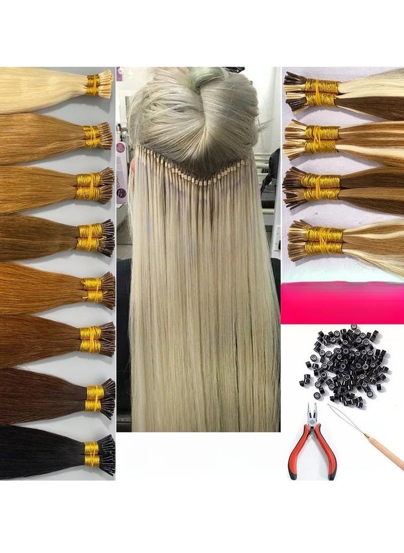 Estelle I Tip Hair Extensions Human Hair, Remy Brazilian Virgin Hair Invisible Itip Hair Extensions 100% Real Human Hair Keratin I Tip Pre Bonded Extension 24inch 50g/pack (darkbrown)  - Image 4