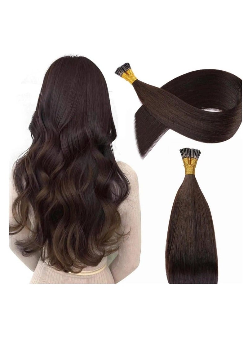 Estelle I Tip Hair Extensions Human Hair, Remy Brazilian Virgin Hair Invisible Itip Hair Extensions 100% Real Human Hair Keratin I Tip Pre Bonded Extension 24inch 50g/pack (darkbrown) - Image 1