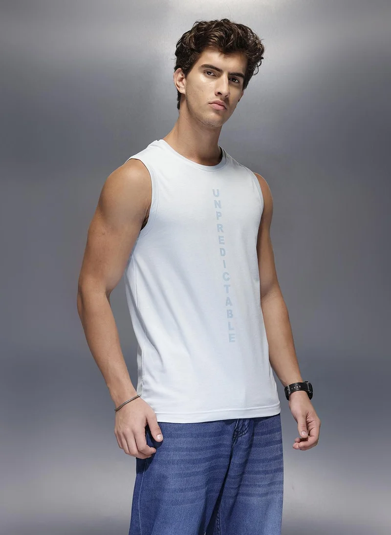 Wrogn Solid Cut Off Sleeve T-Shirt   |  Blue