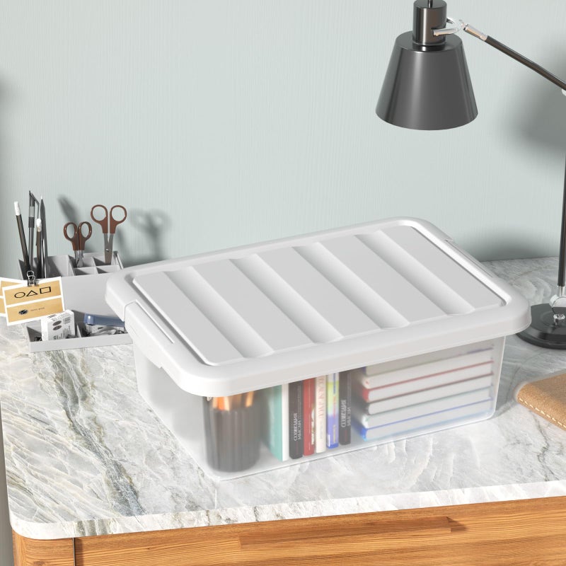 Yesdate 14 L Clear Storage Box, 2-Pack Plastic Latching Bin with White Lid - Image 4