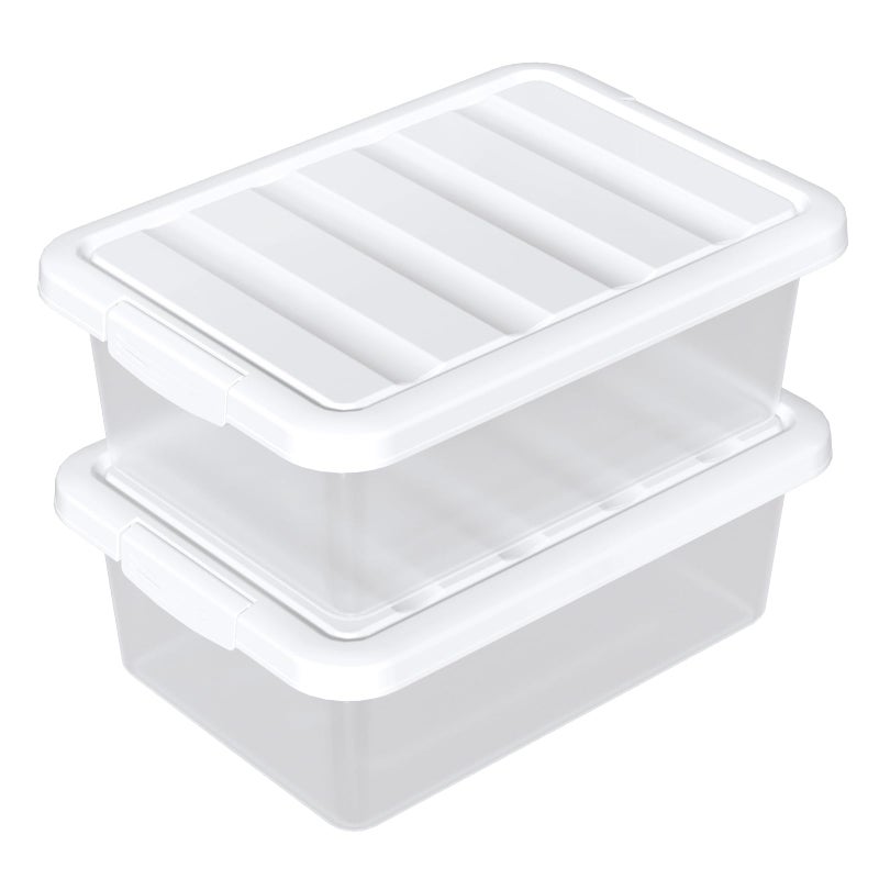 Yesdate 14 L Clear Storage Box, 2-Pack Plastic Latching Bin with White Lid - Image 1